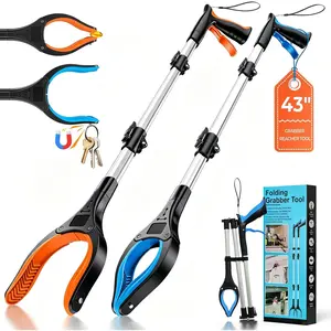 2026 44" Grabber Reacher Tools, 2 Pack Upgraded Strong Foldable Reacher Grabber Heavy Duty Pickup Tool, 4" Wide Claw Opening & 360 °   Rotating Jaw & Magnet Lightweight Grabber Tool for Senior Patient