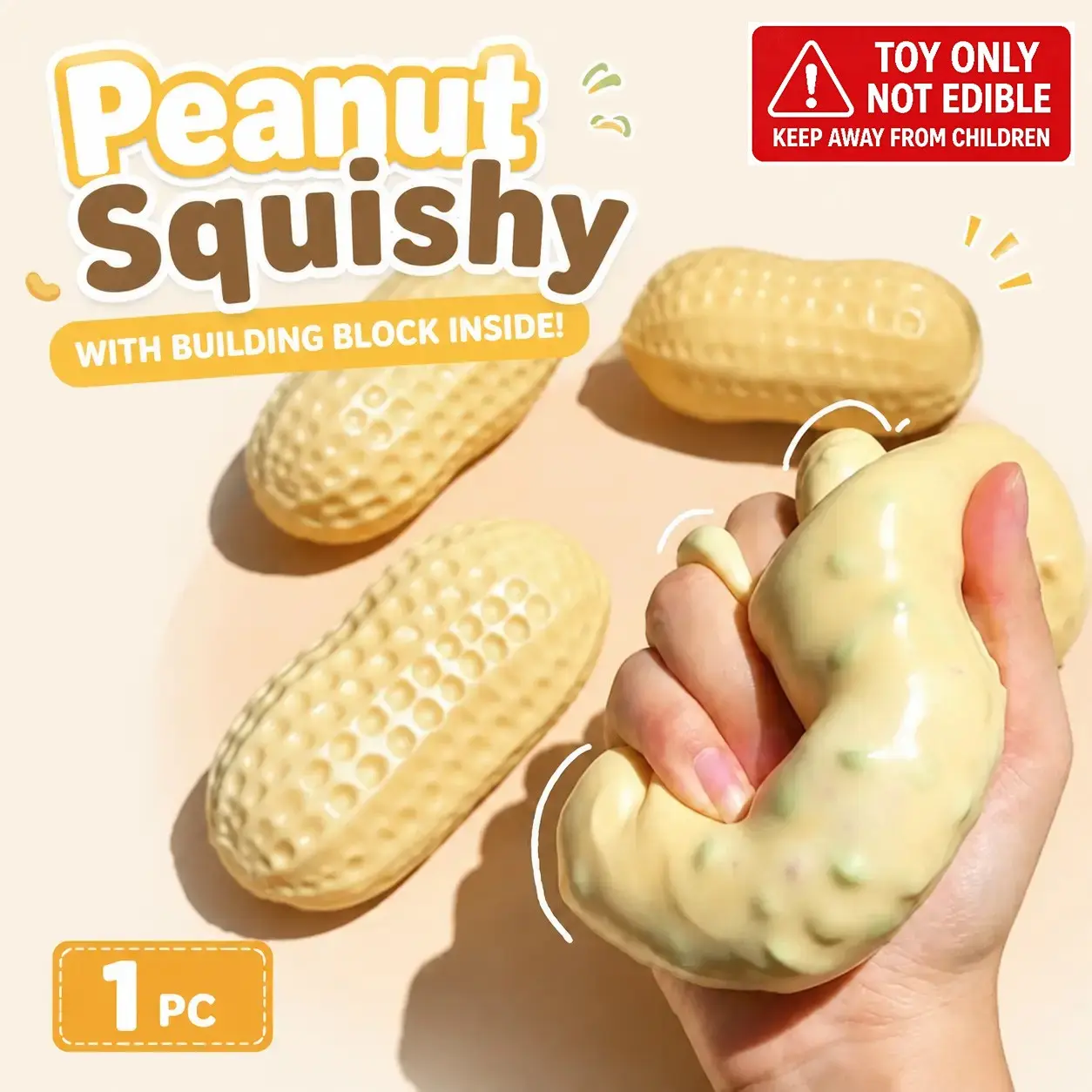 Crunchy Sound Peanut Squishy Toy Soft Squeeze Fidget Toy Funny Sensory Hobby Play Toy Portable Stress Relief Decompression Toy Cute Peanut Desk Relax Toy Ideal Gift For Teens Adults Party Leisure Entertainment Stress Relief Squishies