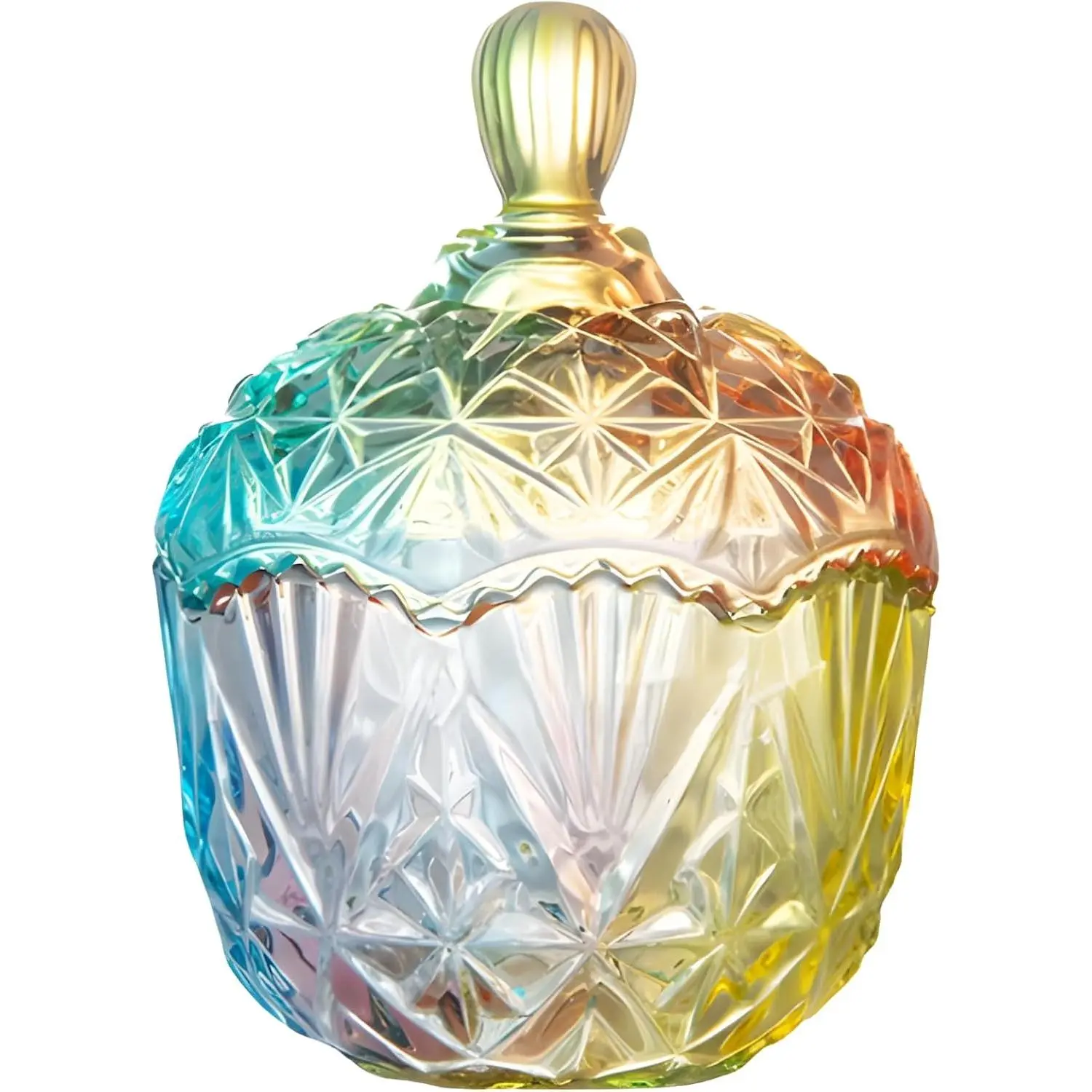 Glass Candy Dish with , Candy Jar with Lid, 650ml Capacity, Rainbow Gradient Design, Large Crown Shaped, Elegant Glass Storage Jar for Candy Buffet, Weddings, and  Décor
