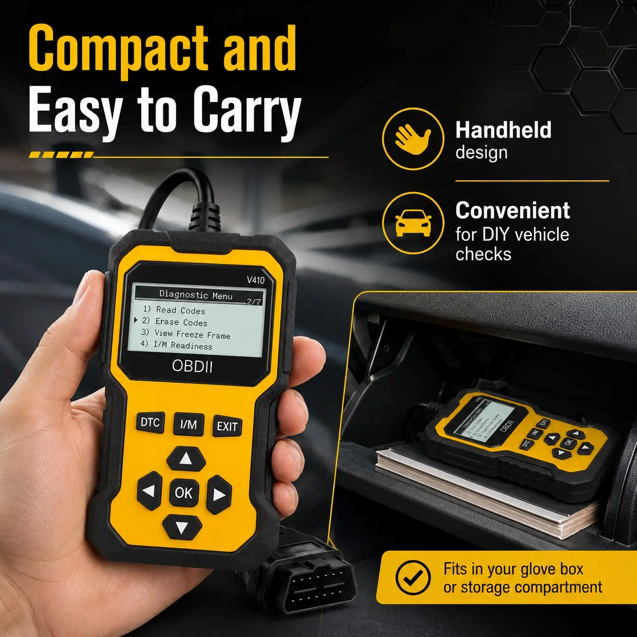 V410 Obd2 Car Engine Scanner, Fault Code Reader & Can Diagnostic Tool, Compatible with 1996-Onward Obd2 Vehicles, Read and Clear Codes Easily
