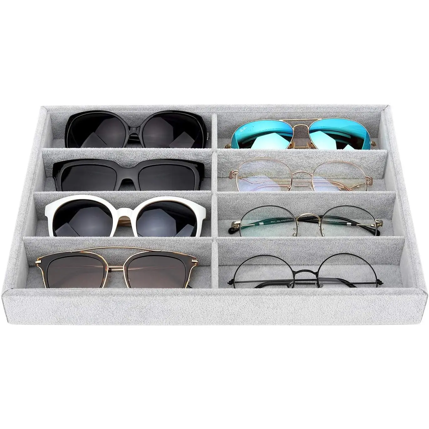 Sunglass Organizer  Tray, 8 Grids  Tray Glasses Watch Storage Stackable Eyeglasses   Display Organizer Tray - Grey