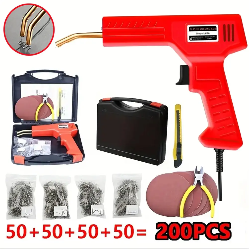 New Thermal Welding Gun, Handheld Plastic Welder with Box, 200 Rivets + Screwdriver + Sandpaper, Portable Welding Tool Kit for Car Bumper Repair, Compact Design