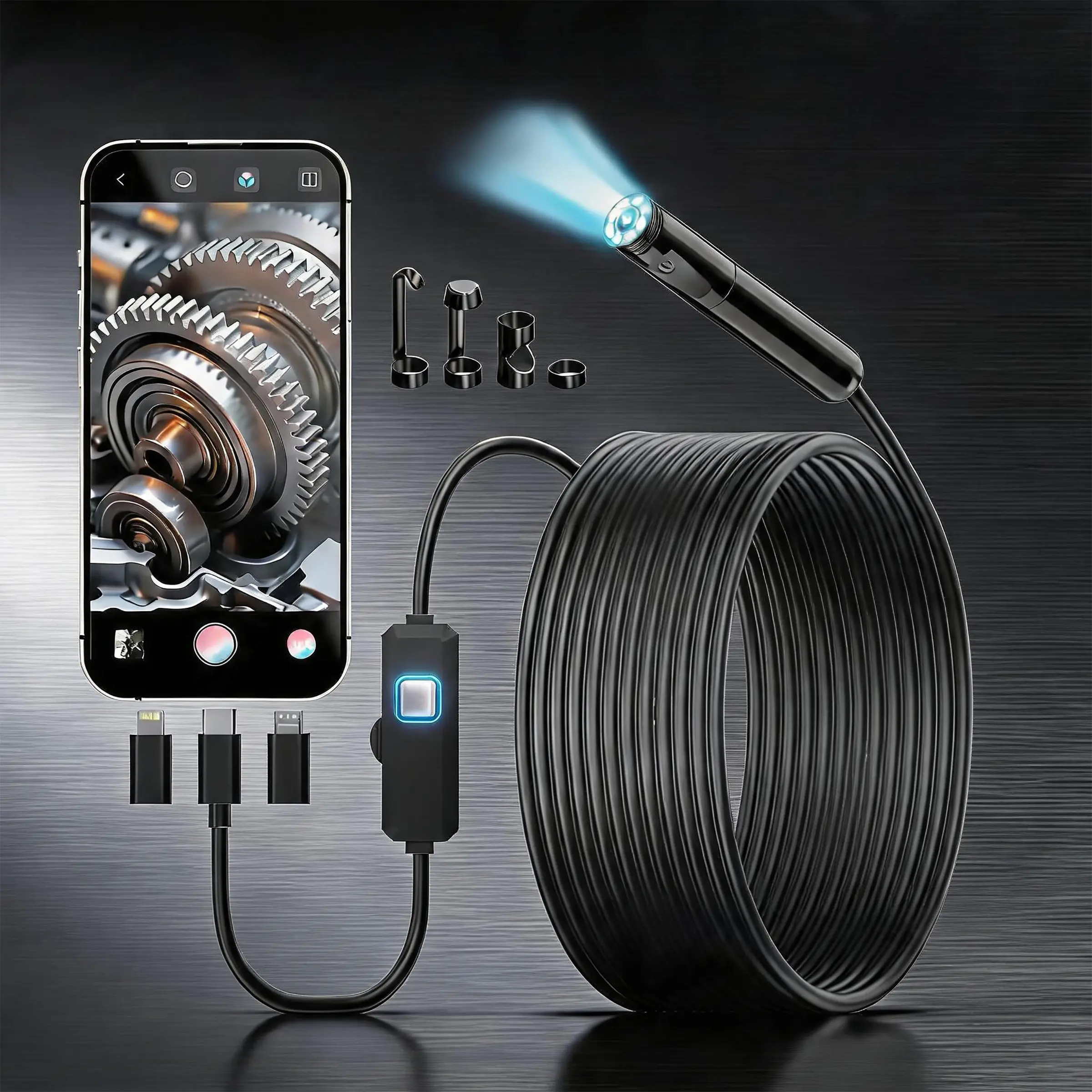 1920P HD Endoscope Borescope Camera with 8 Adjustable LED Lights, IP67 Waterproof 16.4ft Semi-Rigid Snake Inspection Camera, Compatible with iOS & Android, Multifunctional Tool for Car Repair, Pipeline & Home Appliance Inspection, Practical Gift for Him