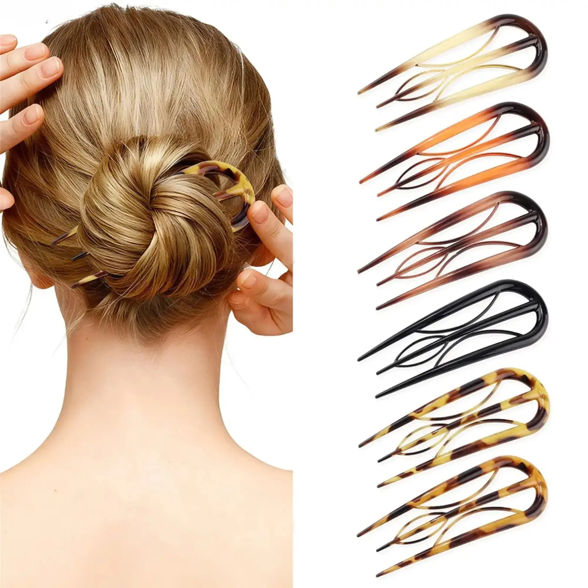6PCS French Hair Pins for Women, U-Shaped Acrylic Hair Forks for Bun Updos, Chignon & French Twist Hairstyles, Durable Secure Hold Hair Sticks for All Hair Types, Daily Elegant Styling Tools