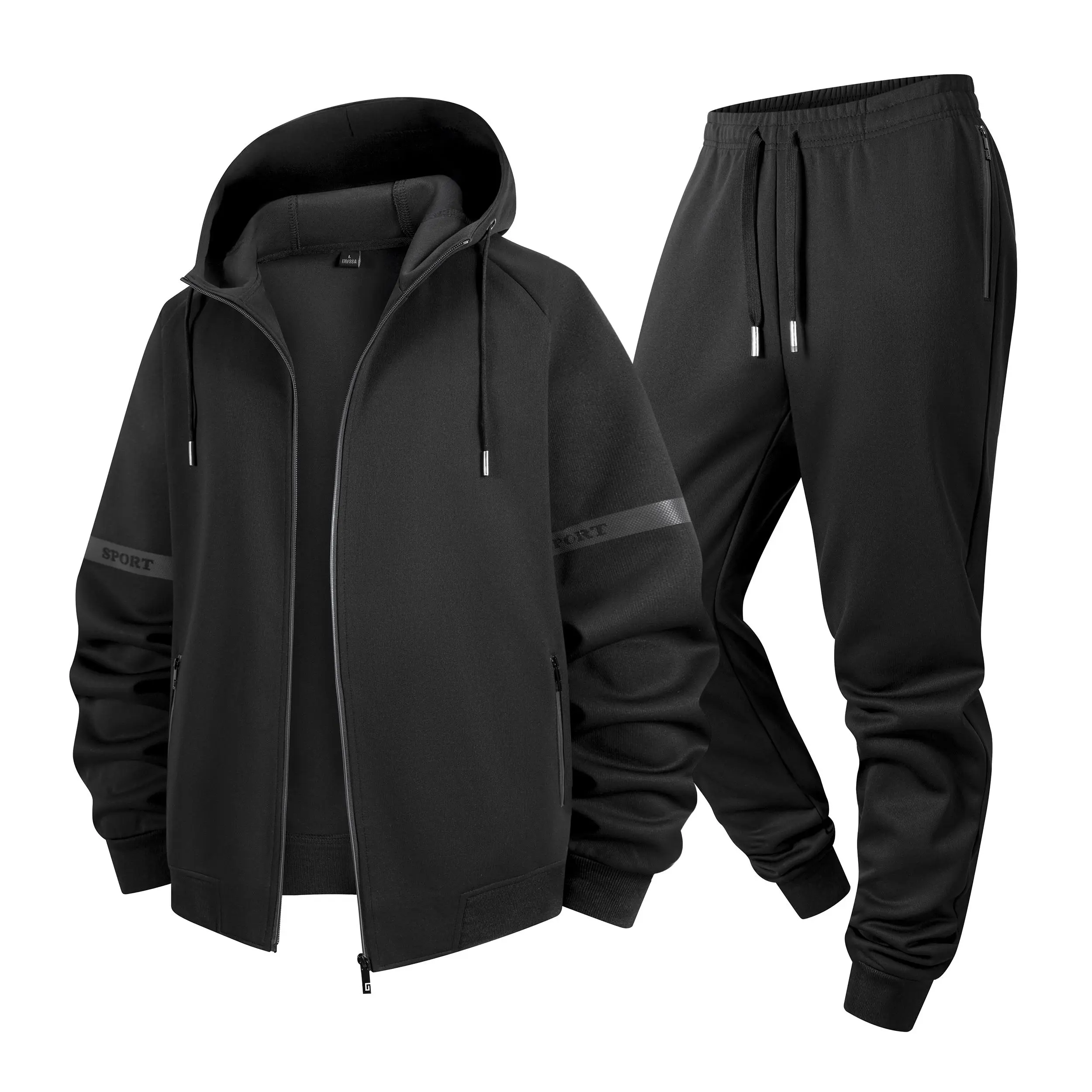 Men's 2-Piece Athletic Tracksuit Set with Reflective Stripes, Long Sleeve Zip Up Hoodie and Casual Jogger Sweatpants, Athletic Wear, Long Sleeve Shirt, Casual Sport, Striped Plain, Men's Pants, Stripe Print