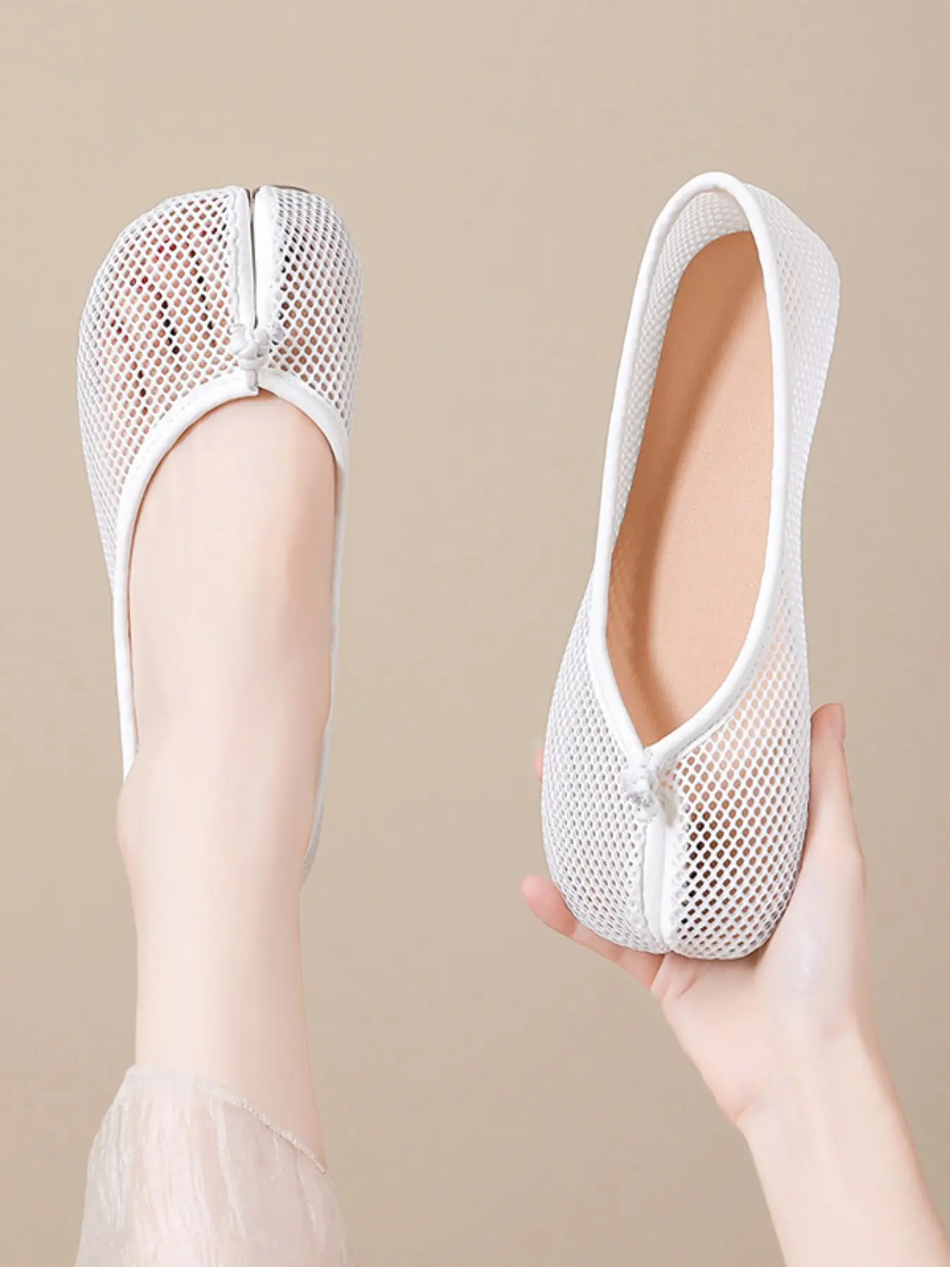 Women Mesh Split Toe Ballet Flats, Breathable Hollow Out Tabi Flat Shoes, Slip on Soft Sole Summer Casual Walking Shoes, Vintage Daily Loafers