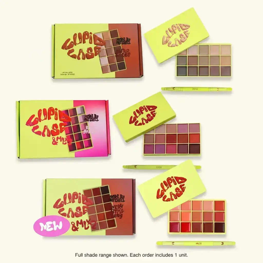 CUPID CASE MAKEUP LIP PALETTE & LIP BRUSH SET - MADE BY MITCHELL