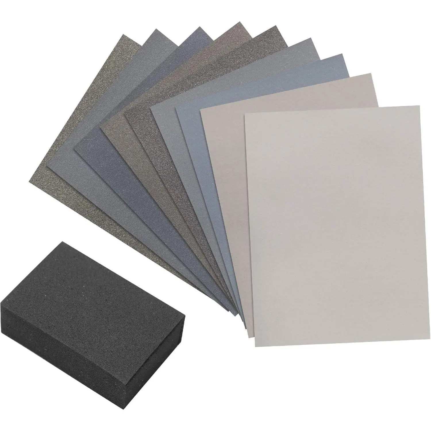 9 Sanding Sheet Introductory Woodworkers Kit with a 2 inch by 3 inch Foam Sanding Block