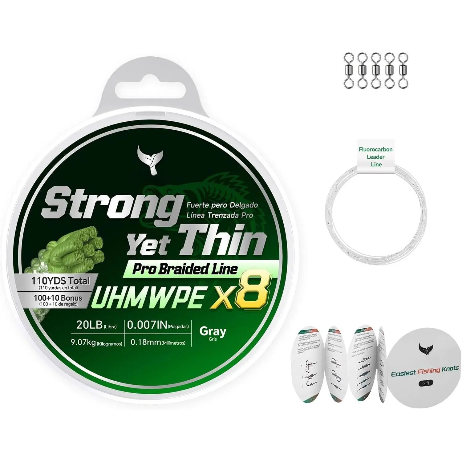 Ultra-Thin 20LB 8-Strand Braided Fishing Line 0.18mm with Knots Guide Card, Stronger than 4-Strand PE Line, Smooth as Silk &  Casting, Ideal for Bass Trout Fishing in Freshwater/Saltwater