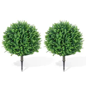 Set of 2 Artificial PE Topiary Balls, Green, UV Resistant Faux Boxwood, Indoor Outdoor