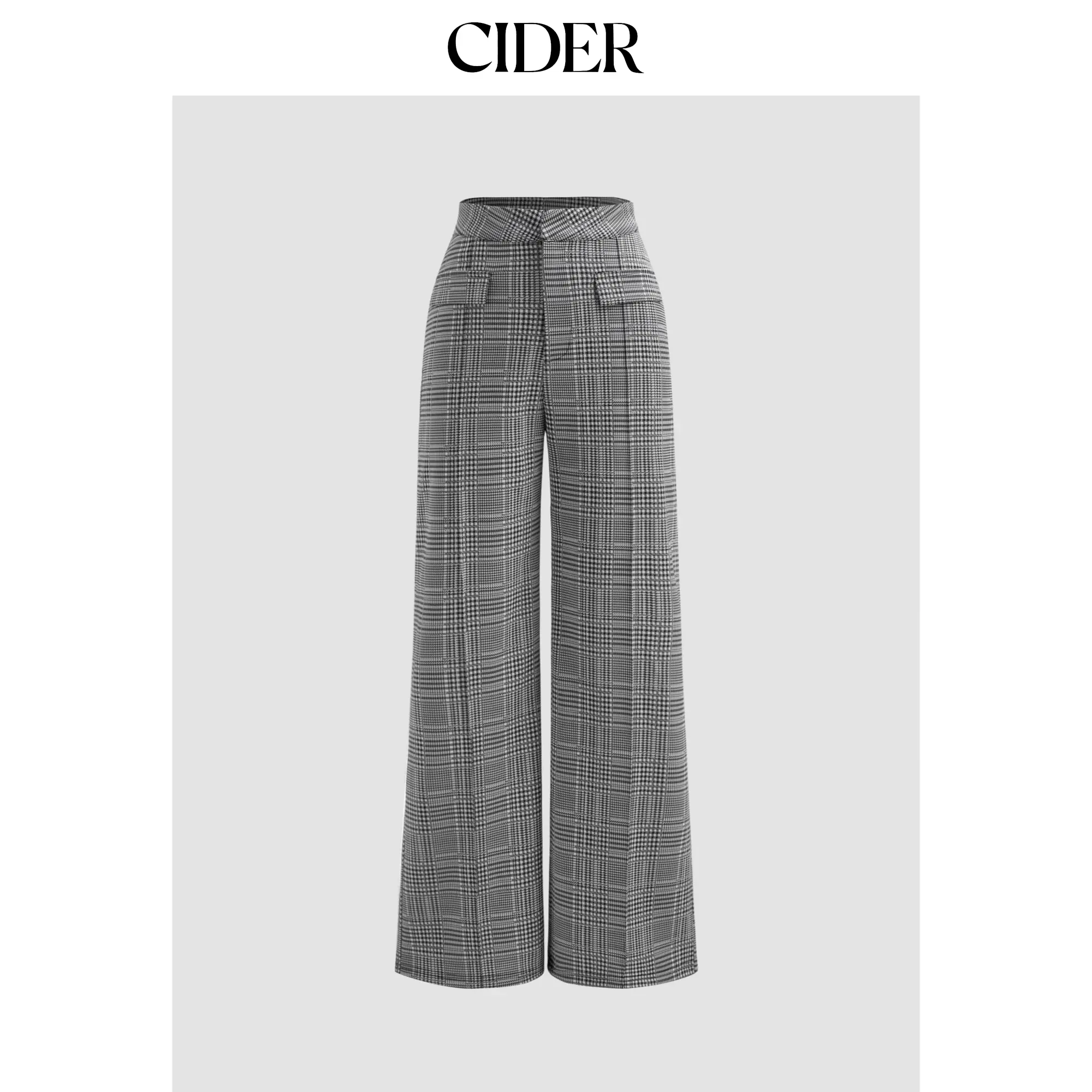 Cider [size 2-10] Mid Rise Check Button Pocket Straight Leg Trousers