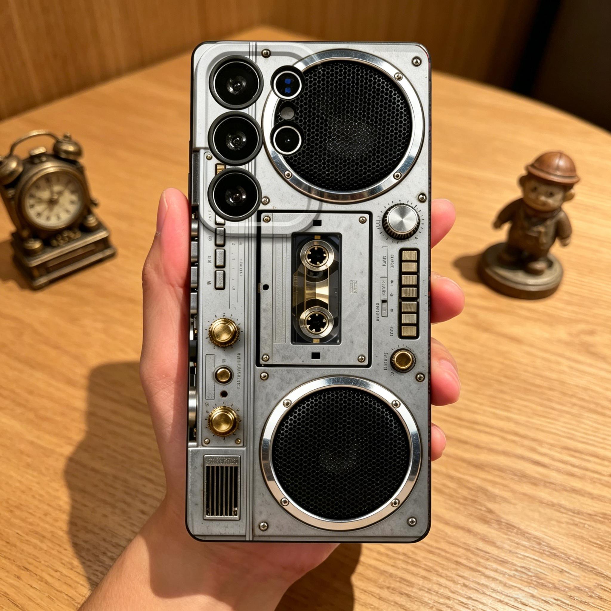 Retro Boombox Cassette Player Pattern Phone Case, Soft Silicone,Fully Protected and Shockproof For Samsung Galaxy S26 S25 S24 S23 S22 S21 Ultra Plus S25edge S24FE A14 A15 A16 A35 A36 A53 A54 Note20ultra Cool Vintage S26+ S25+ S24+ S22+
