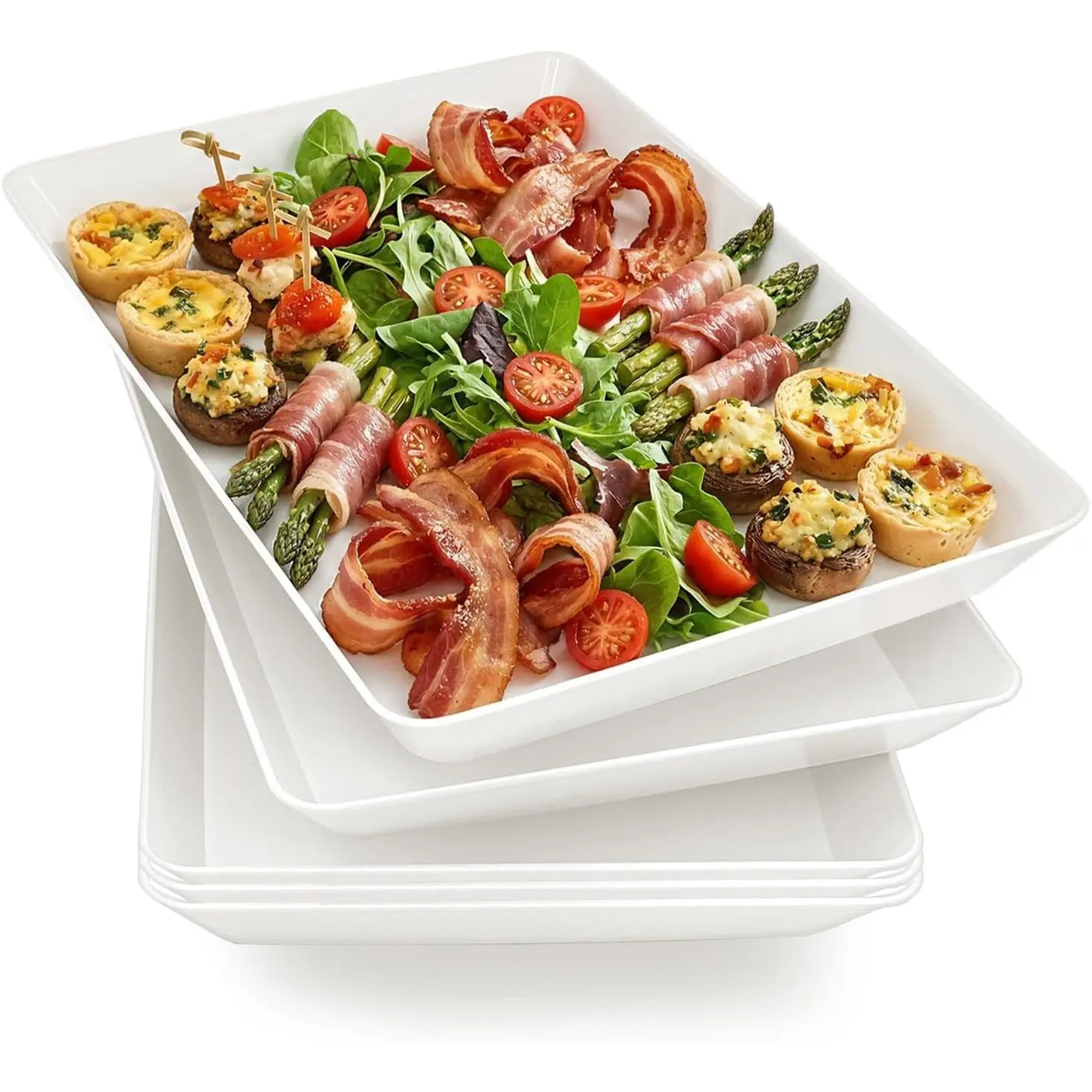 Serving Tray Platter,16'' x 11'' 5 Pcs Food Tray for Veggie Fruit Snack Dessert Cookie, Food Trays for Party Supplies Display, Plastic Platters for Serving Food, Large White Trays, BPA Free