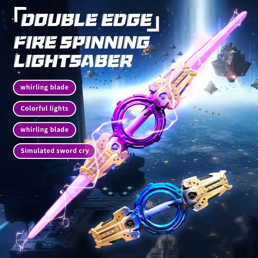Dual-Head Flame Sword Toy, Rotating Blade, USB PD Charging, RGB Lights, LED Sound Effects, Durable Collectible, Role Play, Party, Festival Gift, Light Up Sword Saber