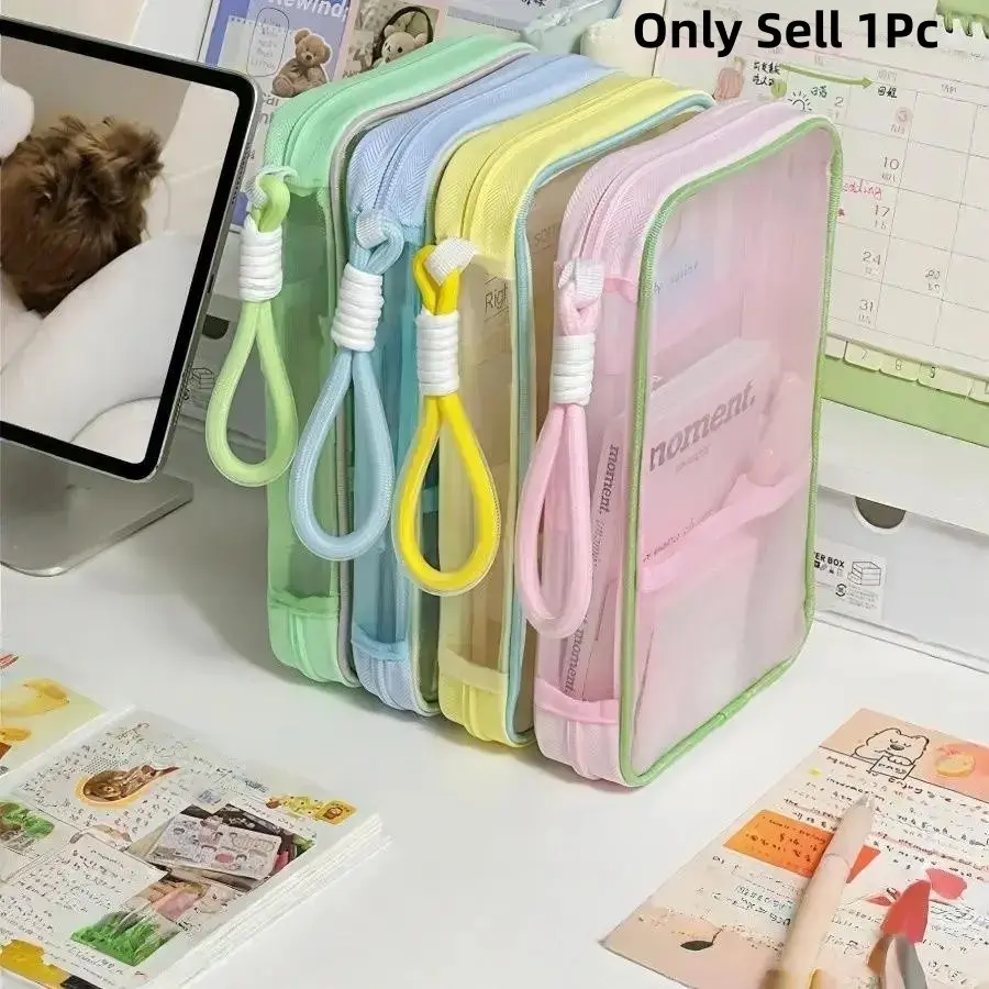 A5 Mesh File Organizer Bag, L-Type 180° Large Opening, Full-Open Design, Dual Zippers, Thickened Large Capacity, Handheld Folder for School & Office, Documents Organizer, Storage Folder