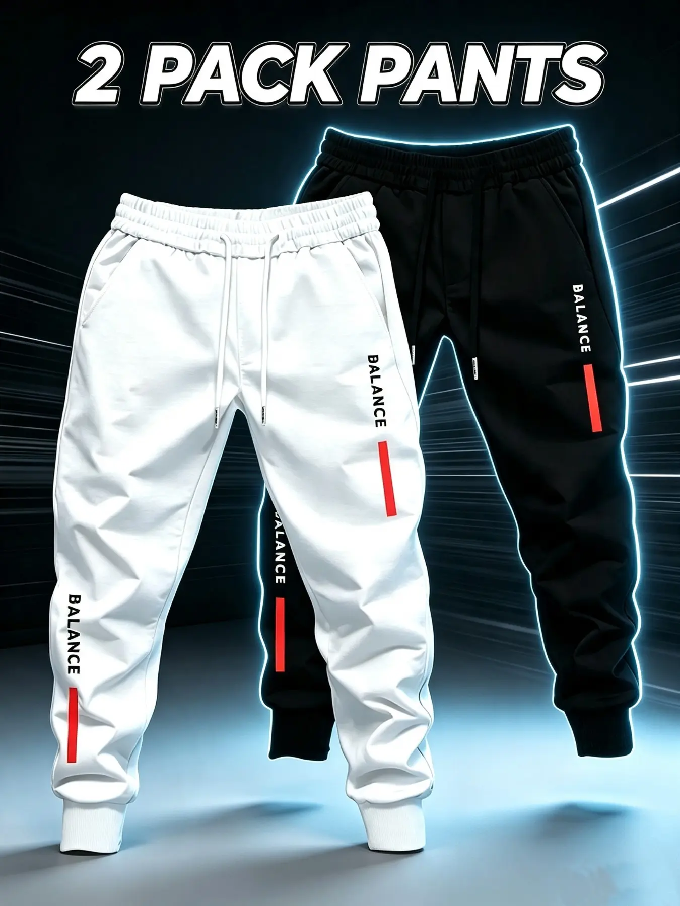 Men's Letter Line Pattern Print Drawstring Sports Pants 2 Pcs Set, Outdoor Wear, Versatile Sport Long Pants for Men