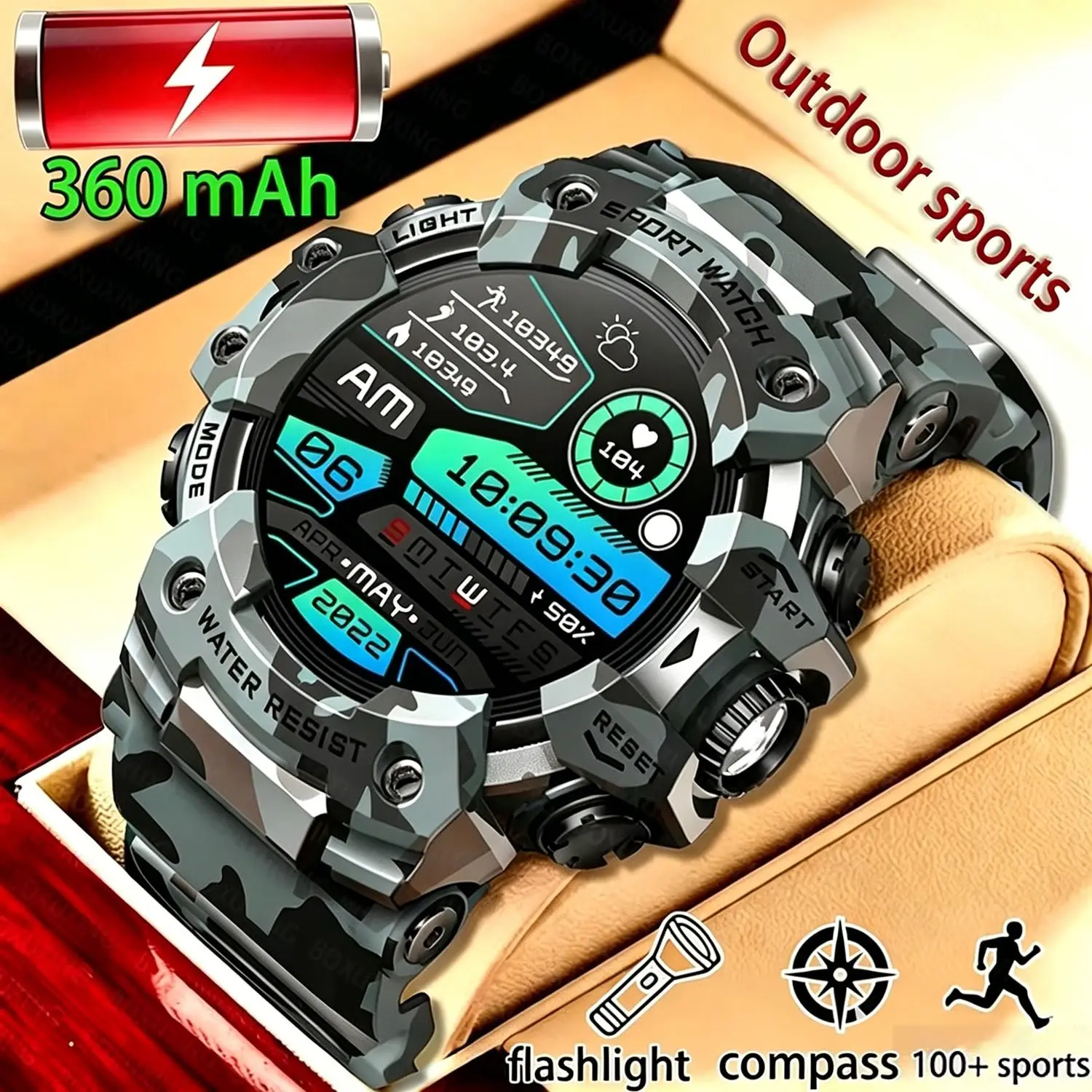 Military Grade Active Edge Sports Smart Watch, Men's Outdoor Fitness Compass, Heart Rate, Bluetooth-compatible Call, IP68 Waterproof, Smartwatch, Fitness Smart Watches, Rugged Outdoor Smartwatch