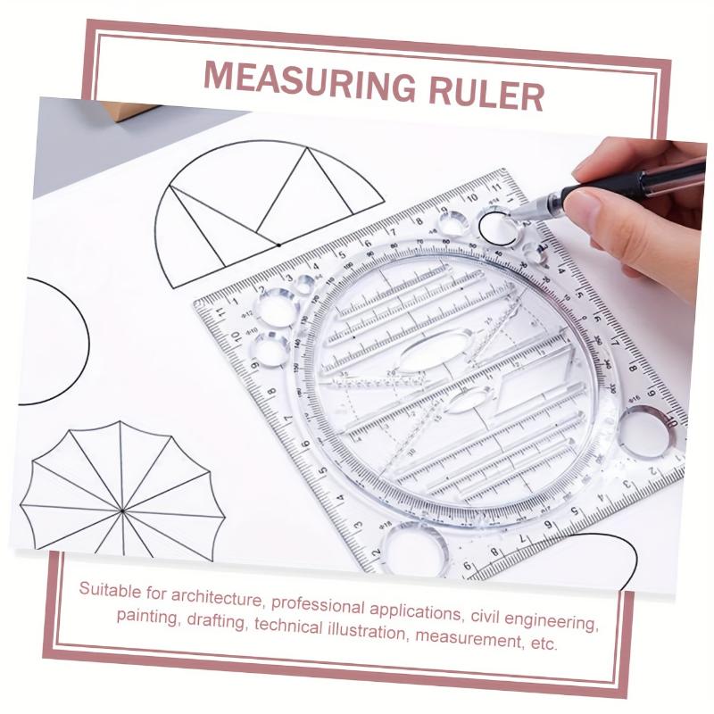 Multi-Function Acrylic Geometric Drawing Ruler - Quick Circle & Arc Design Template with Triangle, Function & Inch/Cm Scale for Drafting, Office & Student Use, Circle Drawing Tool