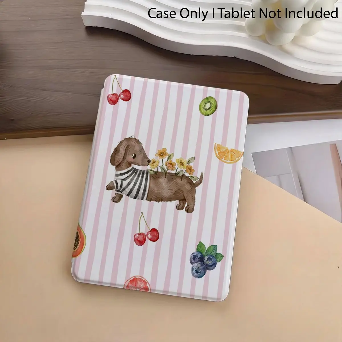 Cute Pink Striped Dachshund TPU+PU Leather Kindle Case with Wrist Strap, Auto Sleep-Wake Function, Tablet Covers & Accessories for Kindle Gen 11/12 Paperwhite 2024 Model, Ideal Teen Gift