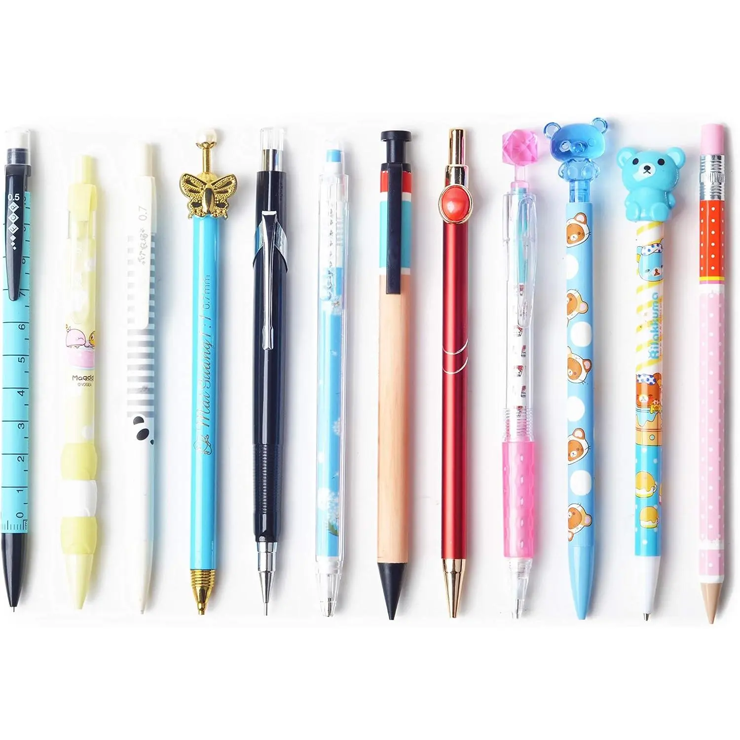 Mechanical Pencils Set, 12-Count with 0.5mm/0.7mm Line Widths, Cute Designs, Cartoon Look, Plastic Body, School & Office Stationery Supplies, Set Pack