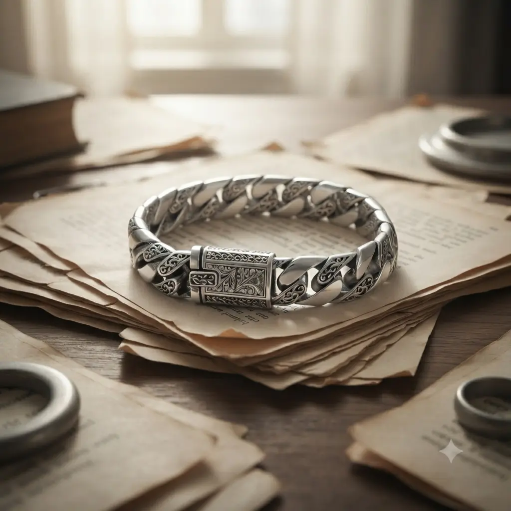 925 Sterling Silver Cuban Link Bracelet for Men - Punk Hip Hop Vintage Scrollwork Engraved Wristwear, Edgy Streetwear Statement Gift