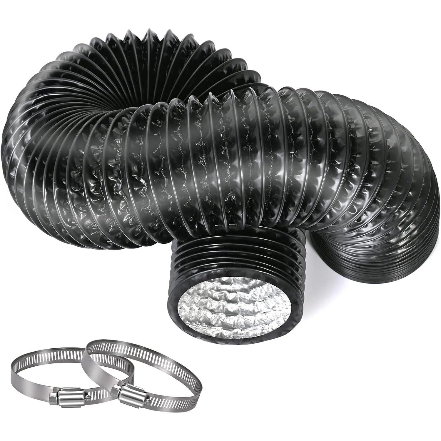 3-Inch 5  Long(150cm)Dryer Vent Hose, Thickened aluminium foil flexible aluminium ducting 2 hose clamps for HVAC, grow tents, kitchen  air and exhaust air, bathroom exhaust.