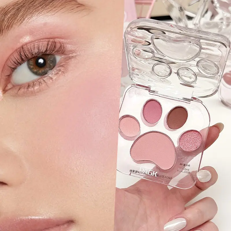Cat Paw Eyeshadow Palette, 5-In-1 Eyeshadow Blush Highlighter Set, Cute Makeup for Beginners, Travel Essential, Perfect for Newbies