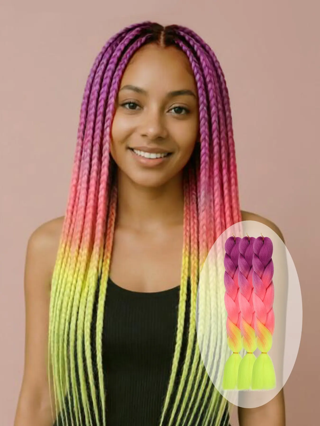 3-Bundle Extra-Large Capacity Braiding Hair: 24-Inch High-Temperature Fiber Crochet Twist Braids. Pre-stretched synthetic hair available in solid and ombre colors. Suitable for daily wear, parties, holidays, carnivals, and music festivals.