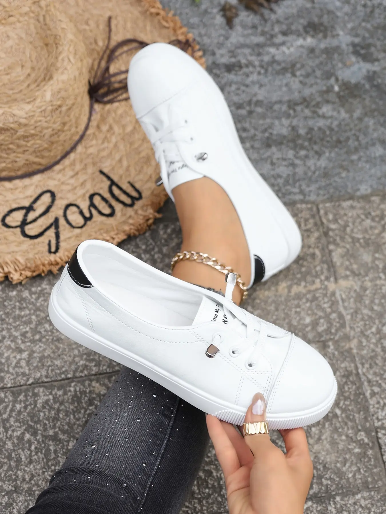 Women's Casual Flat Sneakers, Comfortable Slip-On Board Shoes, Slip On Style, Simple Fashion Design, Non-Slip Rubber Sole, Perfect for Walking, Rubber Soled Footwear