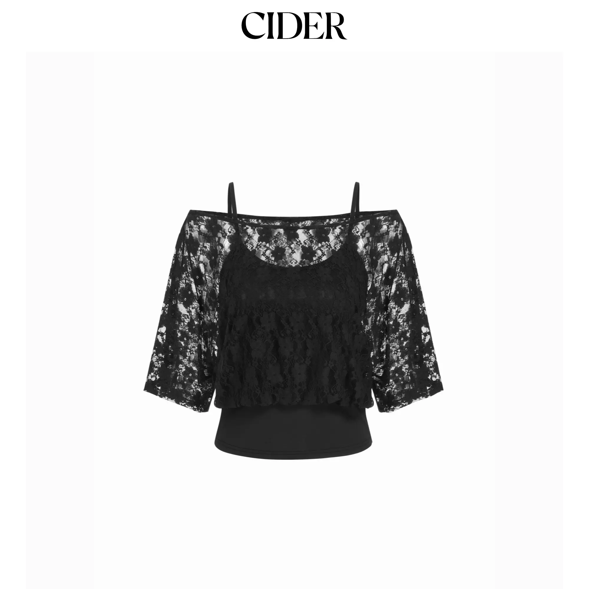 Cider Jersey Asymmetrical Neck Floral Lace Poncho Top