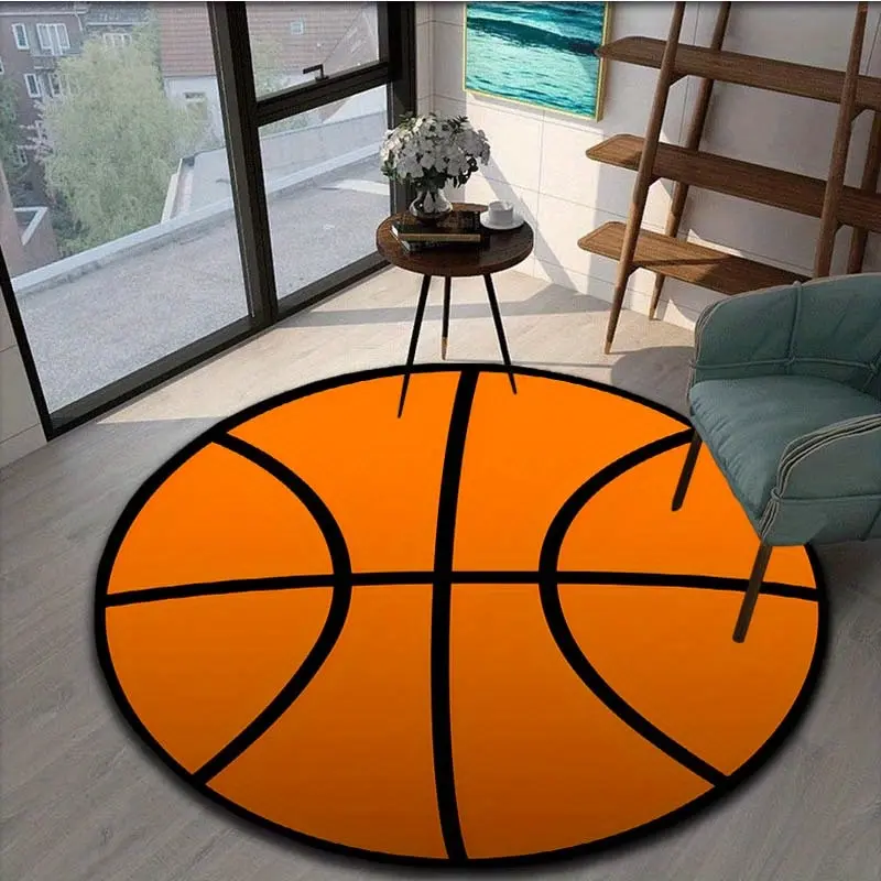 100% Polyester Real Basketball Pattern Round Flannel Carpet - Wrinkle Resistant, Anti-Shrinkage, Available in 100x100 (39x39), 120x120 (47x47), 140x140 (55x55) Sizes for Living Room, Bedroom, Soft