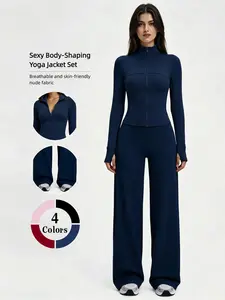 Yoga Set for Women, Long Sleeve Fitted Jacket + High Waist Pants, Quick Dry Sportswear for All Seasons, Perfect for Gym & Daily Wear