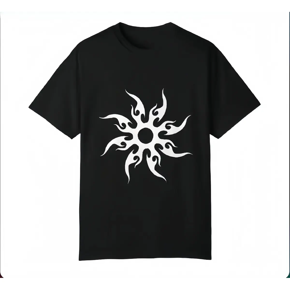 Casual Classic Short-Sleeve Round Neck Sports Top with Tribal Flame Sun Symbol Digital Print, Shortsleeve