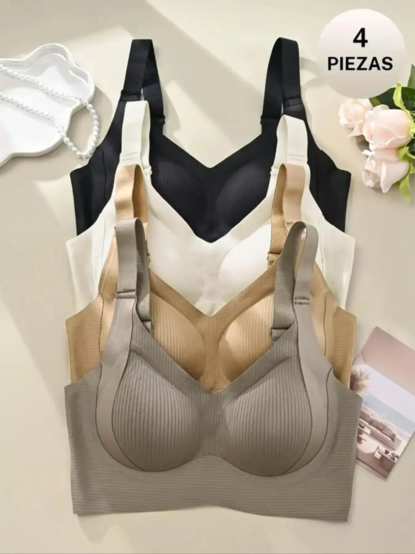 Women's Seamless Wireless Push-Up Bra, Racerback Lingerie with Adjustable Straps, Comfortable Daily Wear, Detachable Pads, All Seasons, No Underwire