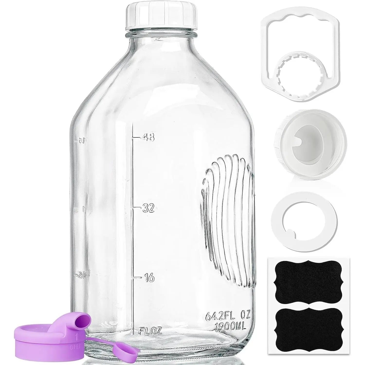64 Oz Glass Milk Bottle With Lid, Half Gallon Glass Pitcher | 2 Qt Glass Milk Jug, Juice and Sun , Breast Milk Storage Containers, Scale Lines, Handles*1, Dishwasher-Safe,