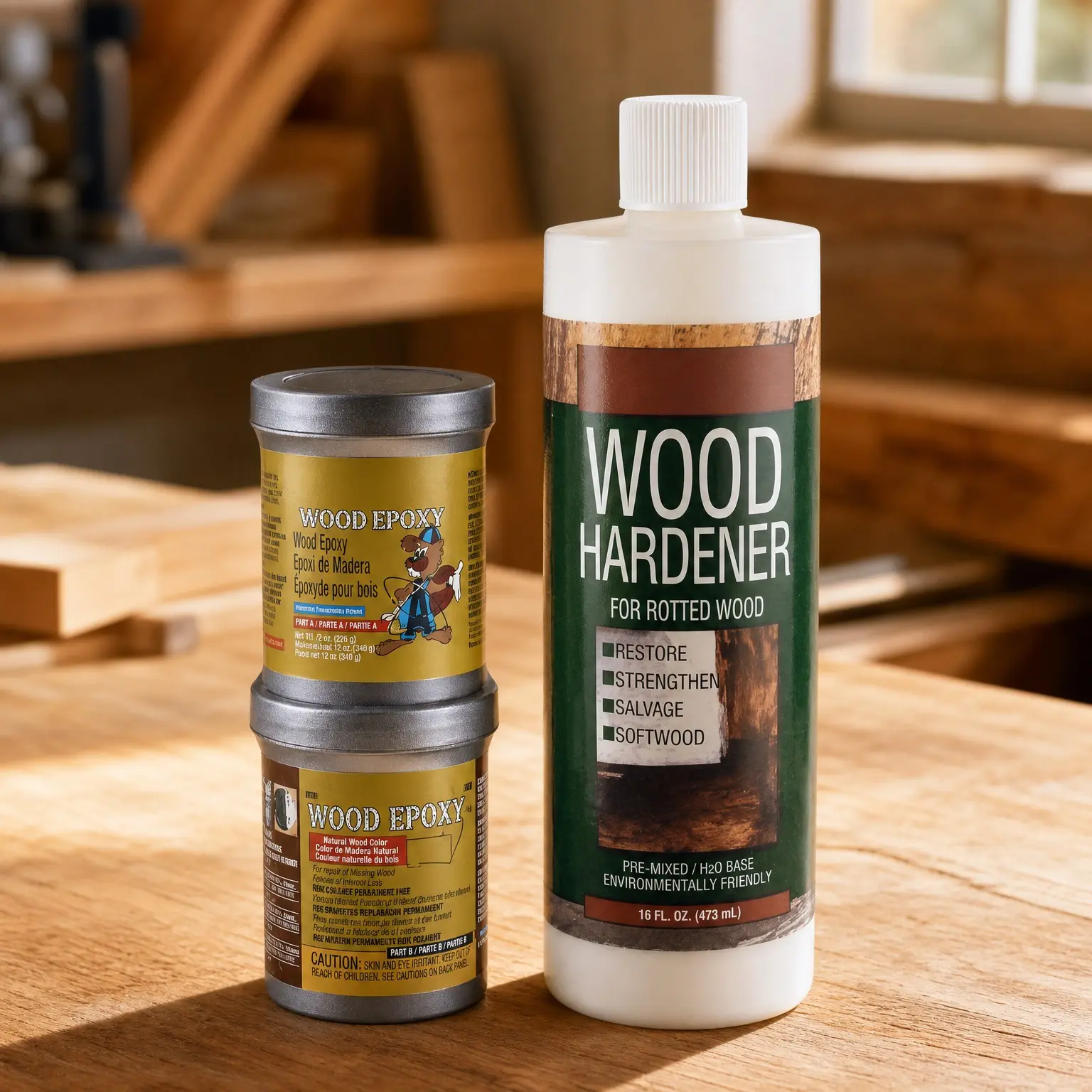 Wood Repair Epoxy Paste (Two-Part, 12 oz) and Wood Hardener (16 oz) KitGift