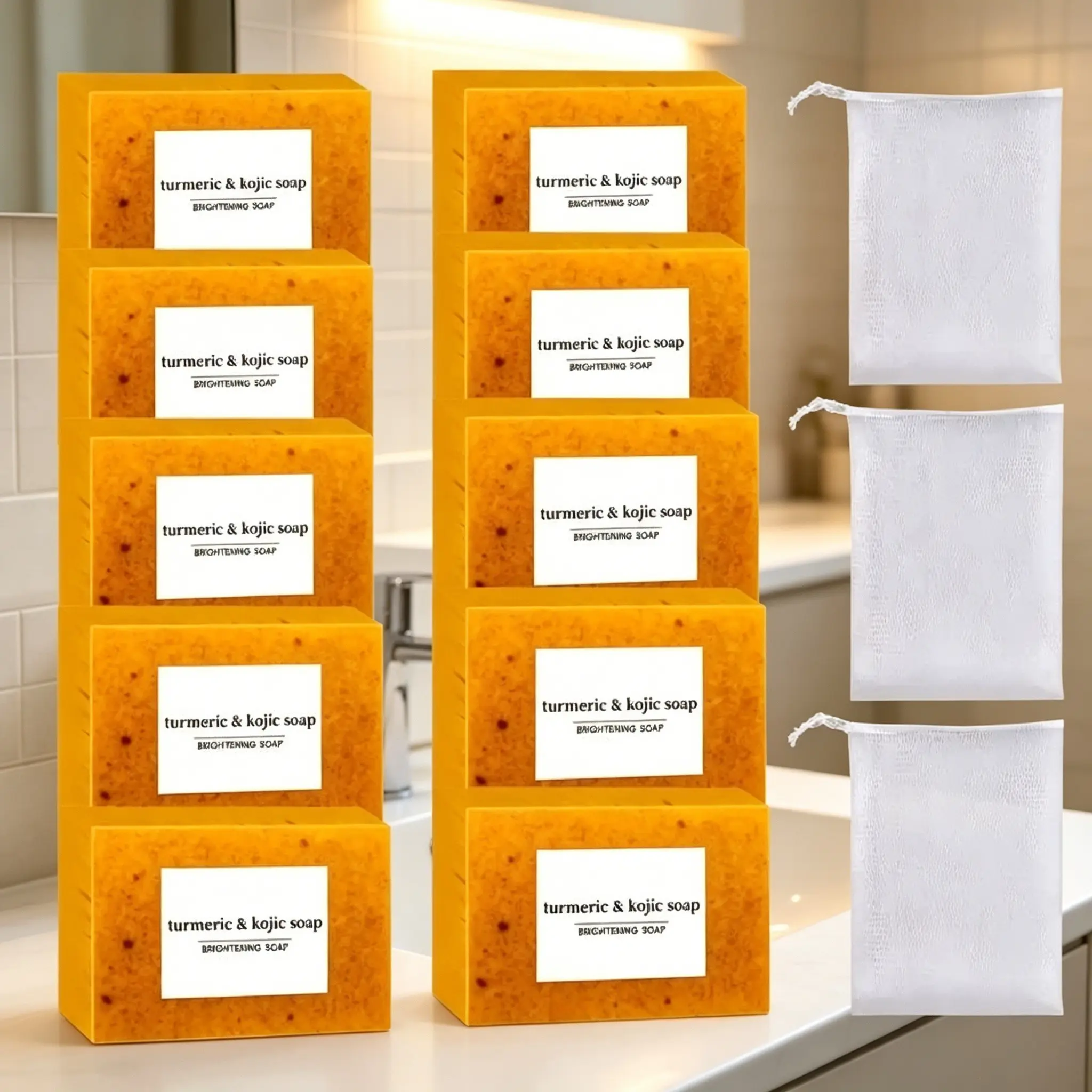 Turmeric Acid Brightening Soap Bar, Collagen & Hyaluronic Acid, Deep Cleansing Moisturizing Body Wash Cleanser, Exfoliating Scrub for All Skin Types