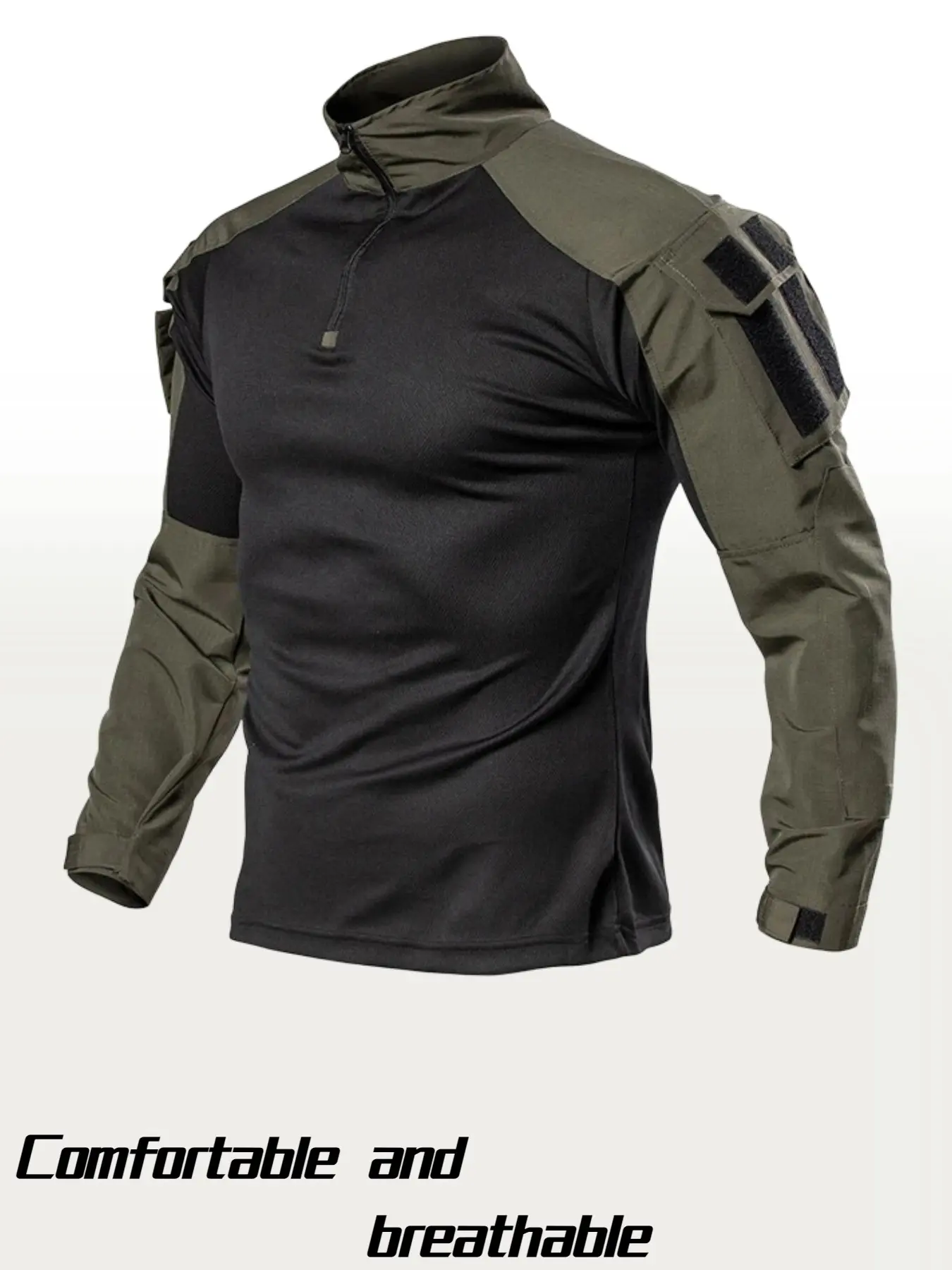 Men's Long Sleeve Tactical Training Shirt, Athletic Apparel, Breathable Durable Fabric, 1/4 Zipper, Multi-Functional Pockets, Sporty Style, Three Colors Available, Breathable Workout Shirts