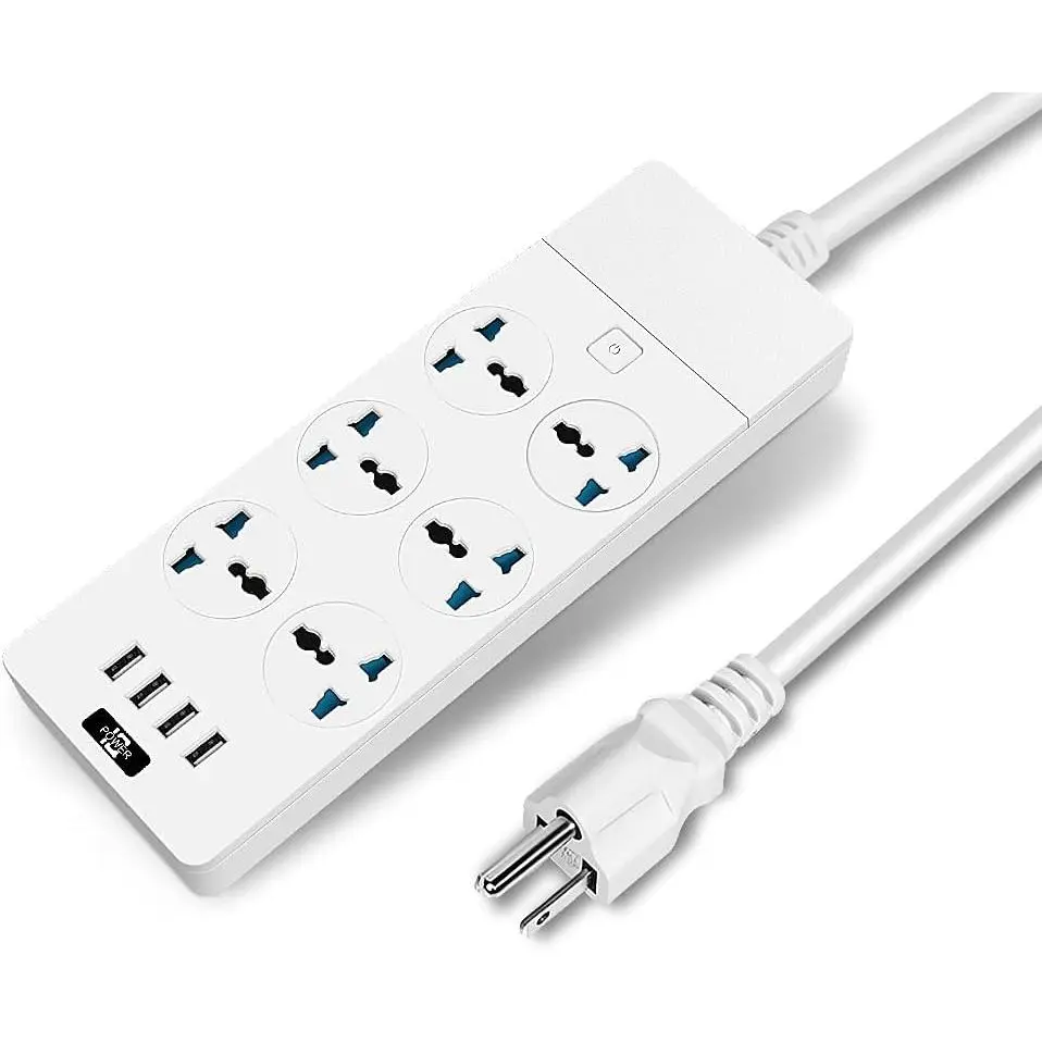 Power Strip with 6 Oulets and 4 USB, 6.5ft Extension Cord 3000W  Power Strip Surge Protector 110V-250V Extension Lead for  Office Dorm Room (White)