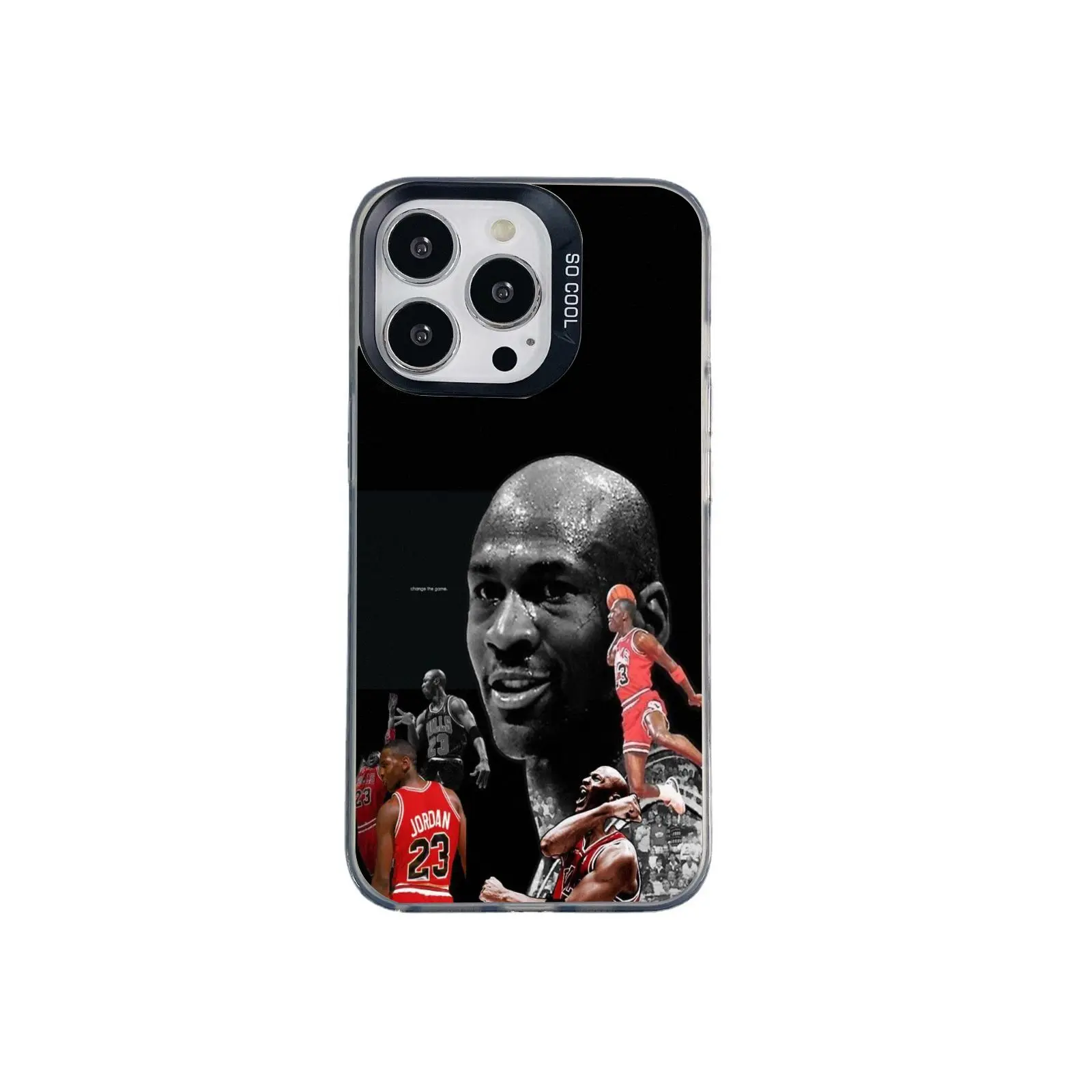 Smartphone case featuring a colorful silver design of basketball superstar Jordan; compatible with iPhone 12, 13, 14, 15, 16, and 17; matte finish; an excellent choice for a gift.
