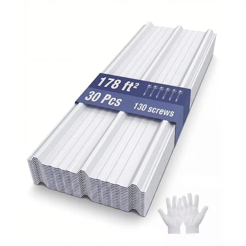178 Ft², 43.3'' L x 19.7'' W, 30 Pcs | Roofing Tin / Corrugated Sheet / 29 Ga. / Anti-Siphon Groove & Purlin Bearing Leg / for Carport, Chicken Coop, and Stable