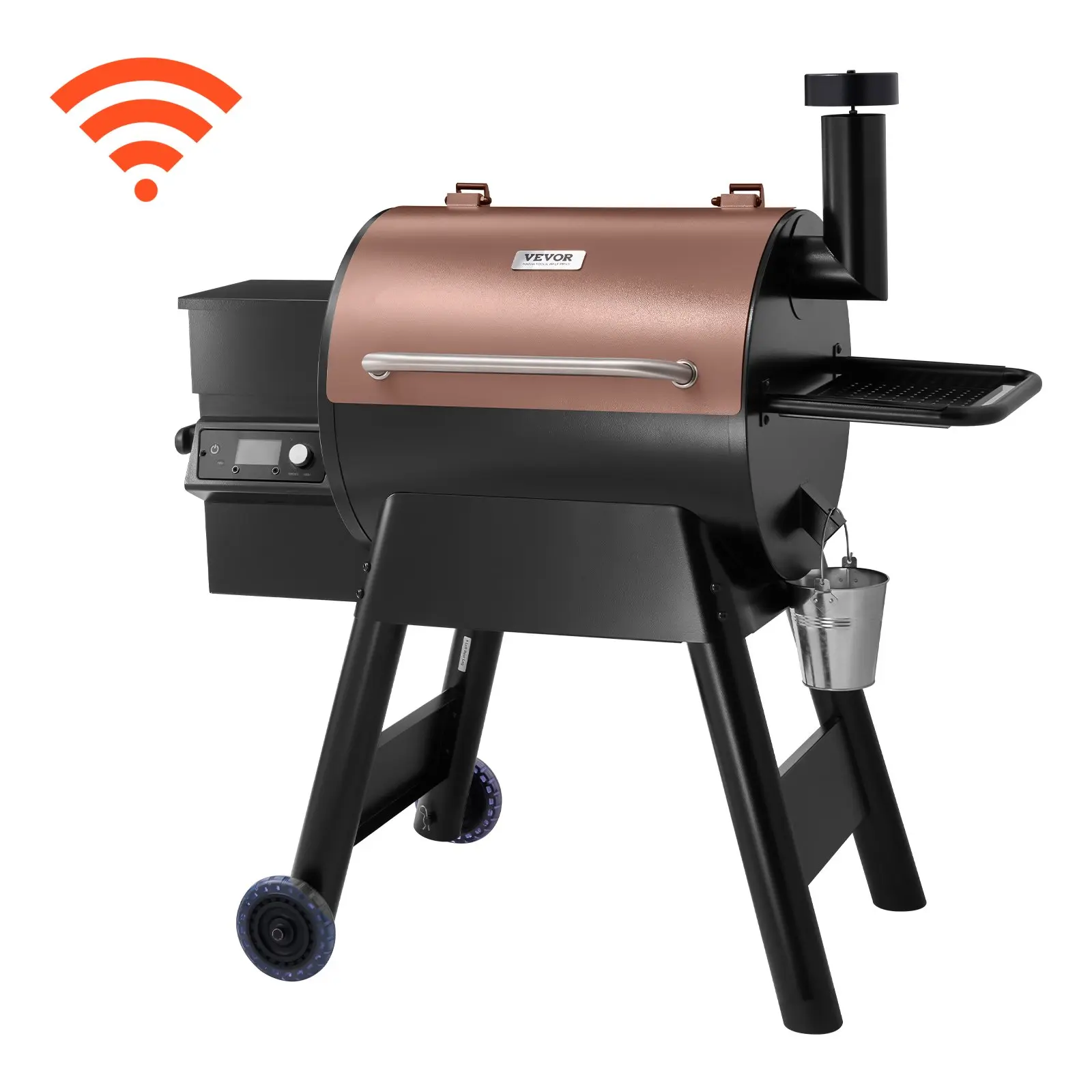 【Summerfinds】VEVOR Portable Carbon Steel Wood Pellet Barbecue Grill Smoker, 8-in-1 Hand Tool Kit with Movable Wheels, 575 sq in Large Cook Space, WiFi & LCD Temperature Control, Meat Probe, 500°F Max Temp for Camping, Outdoor Events, Wifi Control