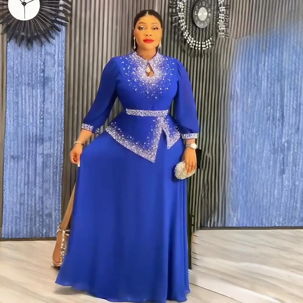 Women's Plus-Size Short-Sleeve Maxi Length African Dashiki Dress with Diamond Accents - Formal Party, Commute Look Wear (Size L, Normal Type) for Plant Lovers, Plants-Themed Design