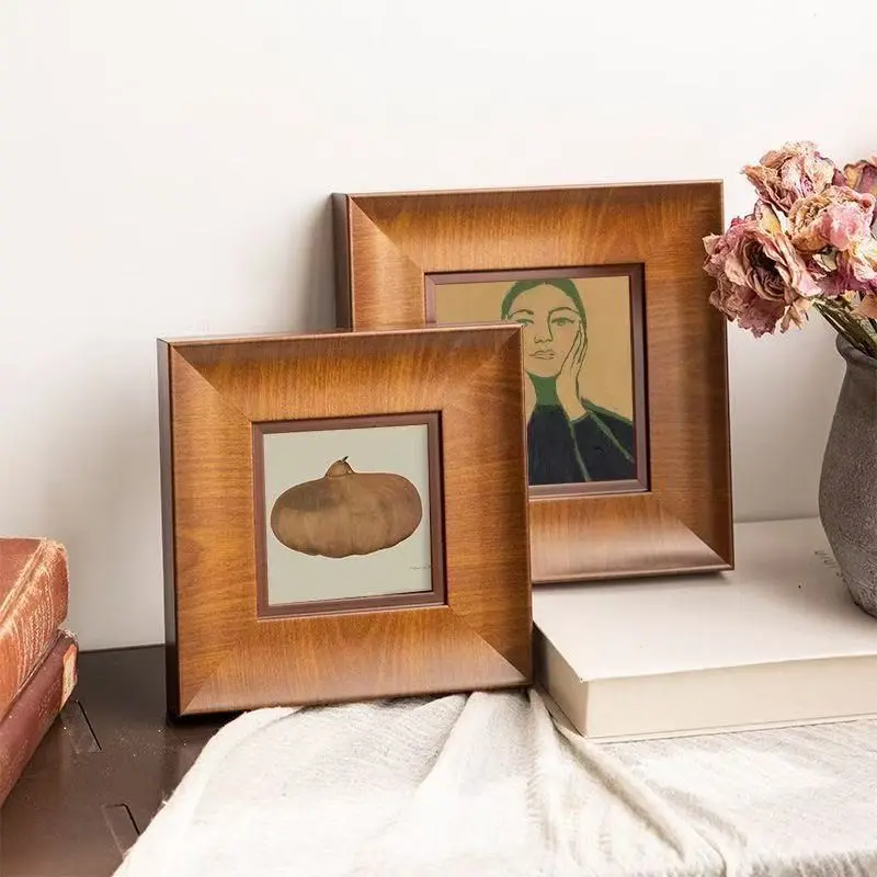 Vintage Wooden Frame, Retro Style Desktop Photo Holder, High-End Empty Picture Frame for Oil Painting, Elegant Wall Hanging Decor