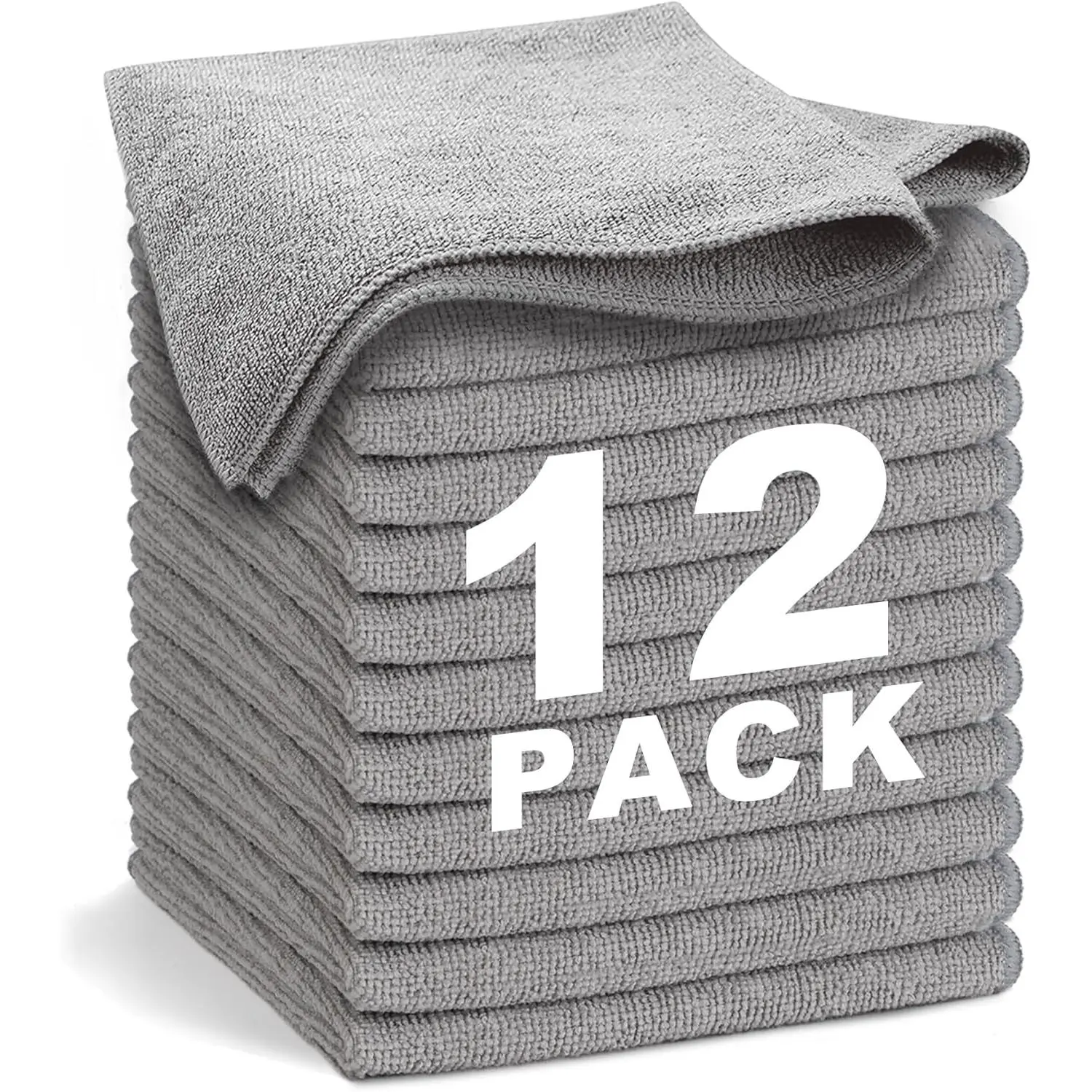 Gray Microfiber Cleaning Cloth 13"x13", Ultra Soft Absorbent Microfiber Cleaning Rags for Housekeeping Cleaning Supplies, Lint Free Reusable Cleaning Cloths for House Washable, Pack of 12