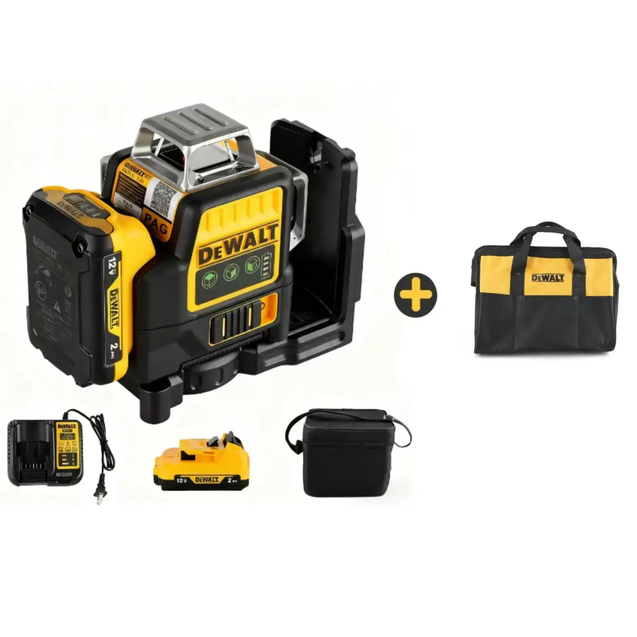 Dewalt DW089LG 12V Power Source Laser Level Tool - 12-Line Grid, 3-Side, 360-Degree Vertical Self-Leveling Green Multipurpose Tool for DIY Users, Projects, Multiple Surfaces, Beginner Friendly