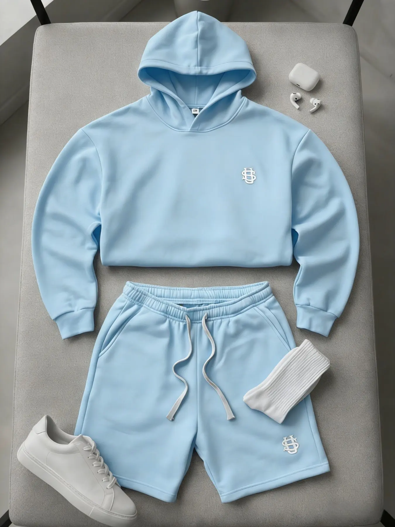 Men's Sportswear Set, Sport Casual Outfit, Hooded Sweatshirt and Shorts Two-Piece Set, Summer Casual Athletic Wear, Loose Fit Style, Embroidered Sweatshirt Set, Athleisure Gym Clothes, Oversized Sweat Set