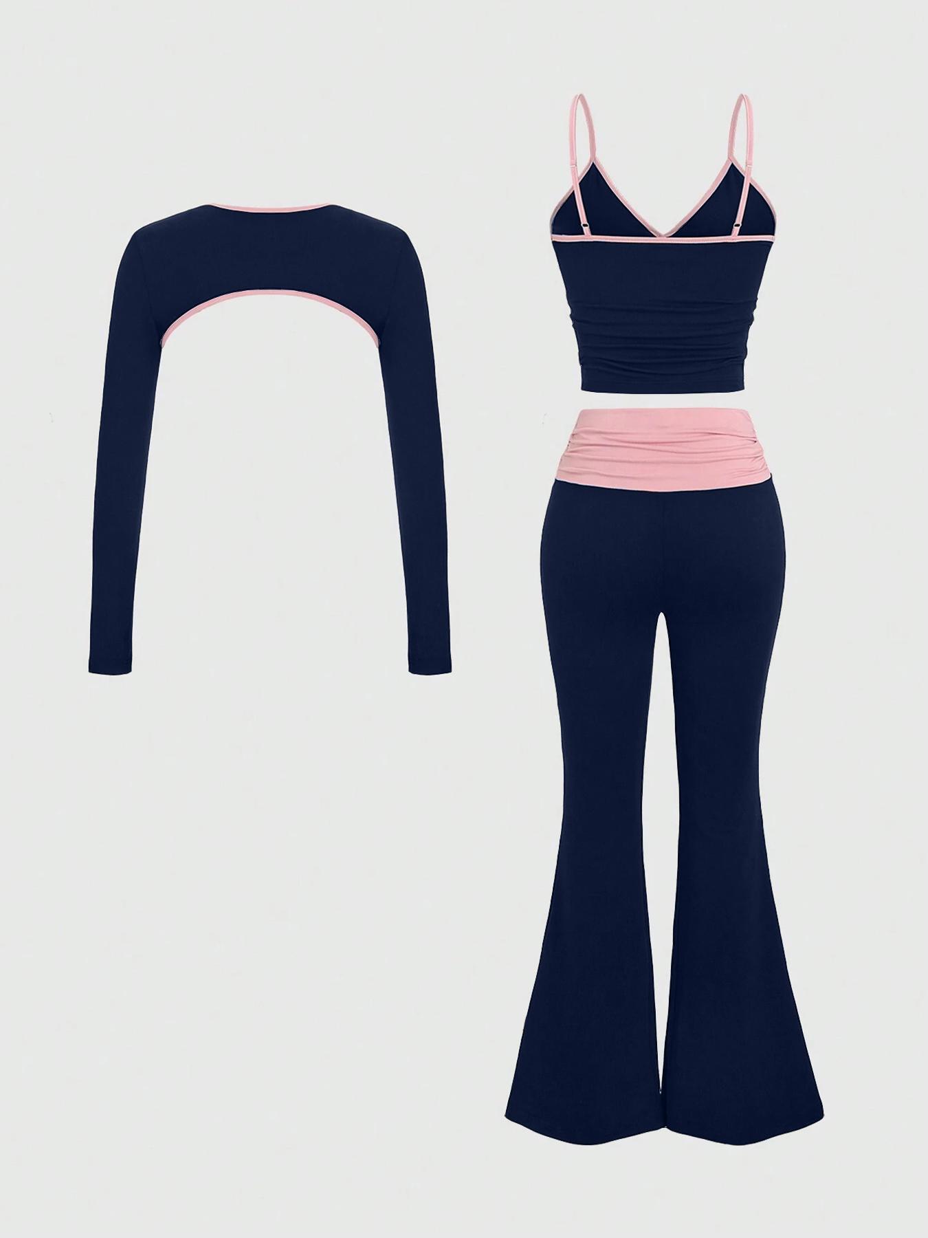 Women's Sporty Casual Three-Piece Outfit Athleisure Wear Set for Yoga Workout for Women, Ideal for Spring and Fall