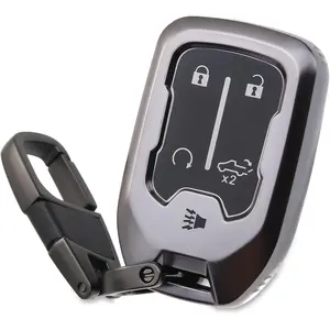 TPU Key Fob Cover, Metal Keychain, Accessories, 5-Button Key Shell for 2019 2020 2021 2022 2023 GMC Sierra Terrain Acadia, Chevy Silverado 1500/2500HD/3500HD - Grey