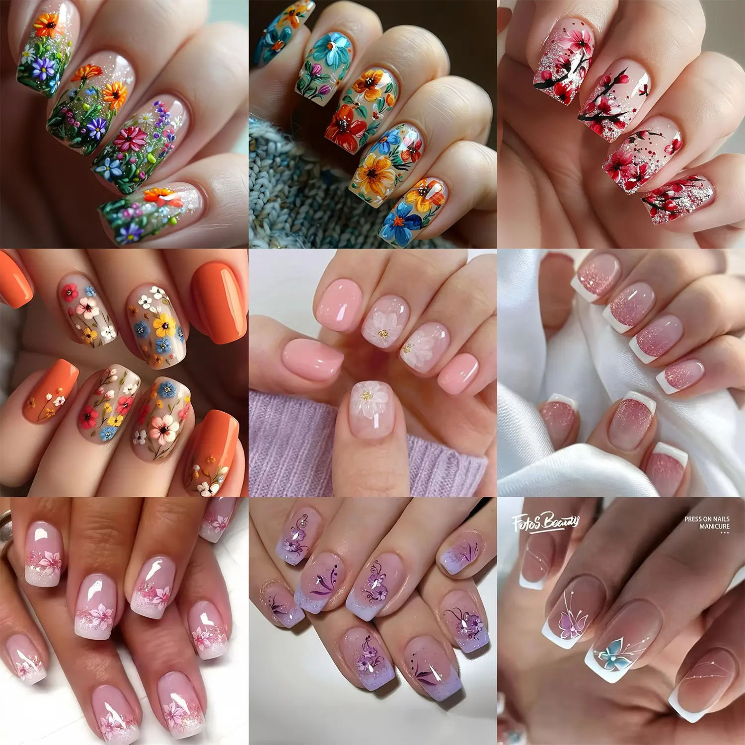 216pcs Short Fashion Press-On Nails, 9 Styles Glossy False Nails Full Coverage Removable Nail Stickers, Perfect for Daily Use and Party Events